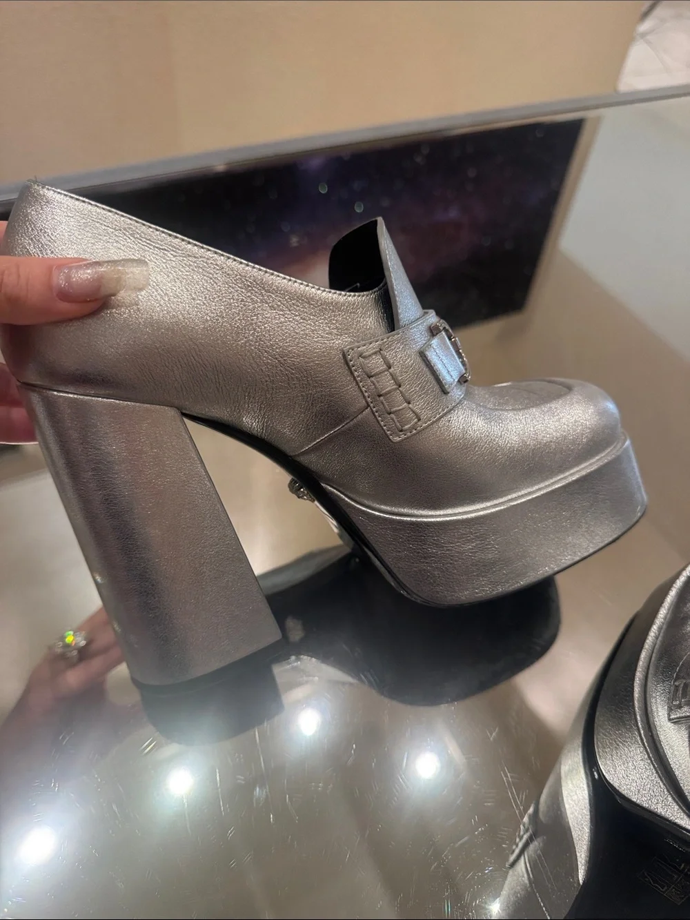 Versace Silver Platform School Girl Loafers